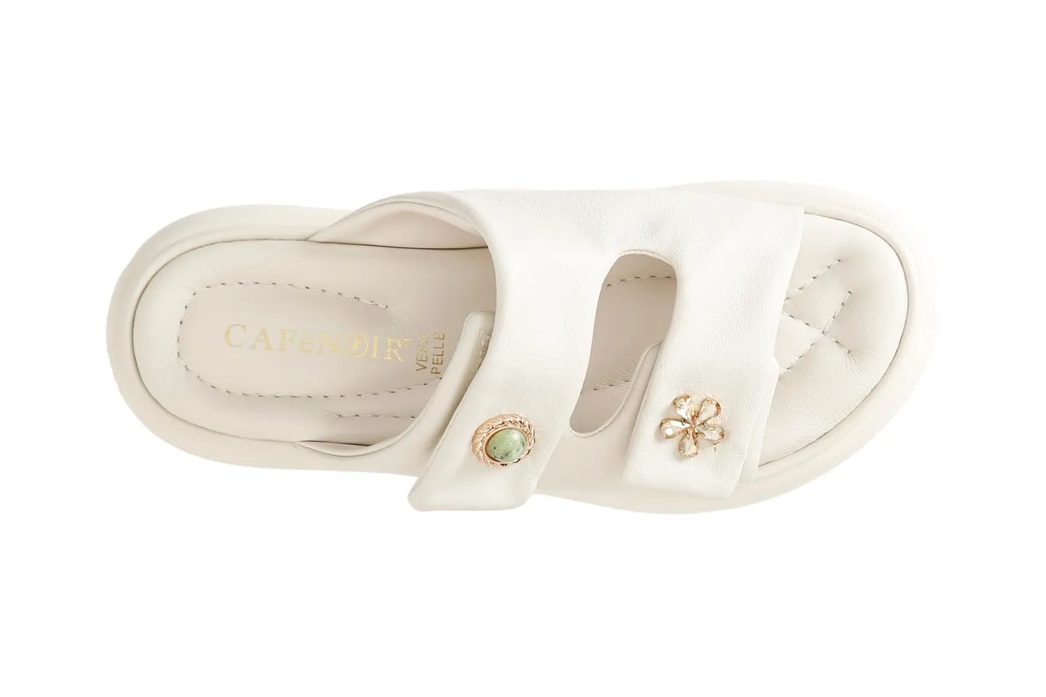 CafèNoir Ciabatte Pelle Strappo Bottoni tacco piatto