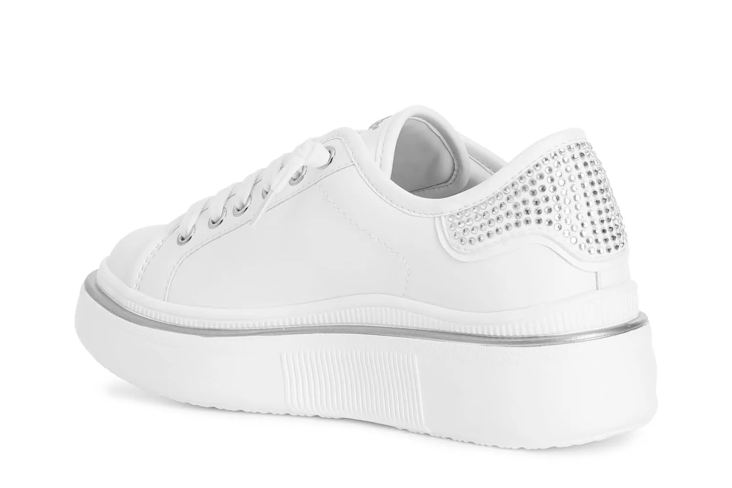 CafèNoir Sneaker Pelle Donna Bianche Micro Strass Plateau