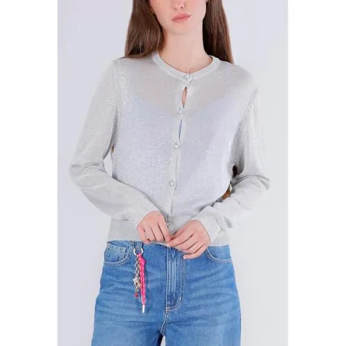 CafèNoir Cardigan Lurex Bottoni Gioiello Avena Taglia S