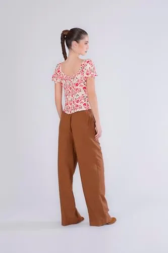 CafèNoir Top Viscosa Fiore Multirosso Smanicato