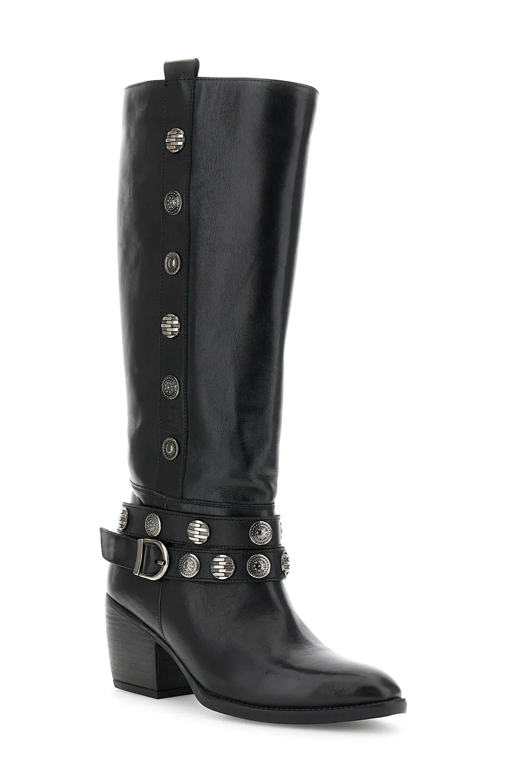 CafèNoir Stivali Pelle Nero Bottoni Tacco 7 cm