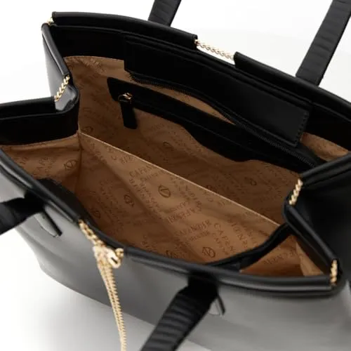 CafèNoir Shopping Bag Donna Nera con Coulisse e Catenina