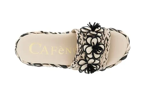 CafèNoir Ciabatta Zeppa Nera Rafia Fiori 39