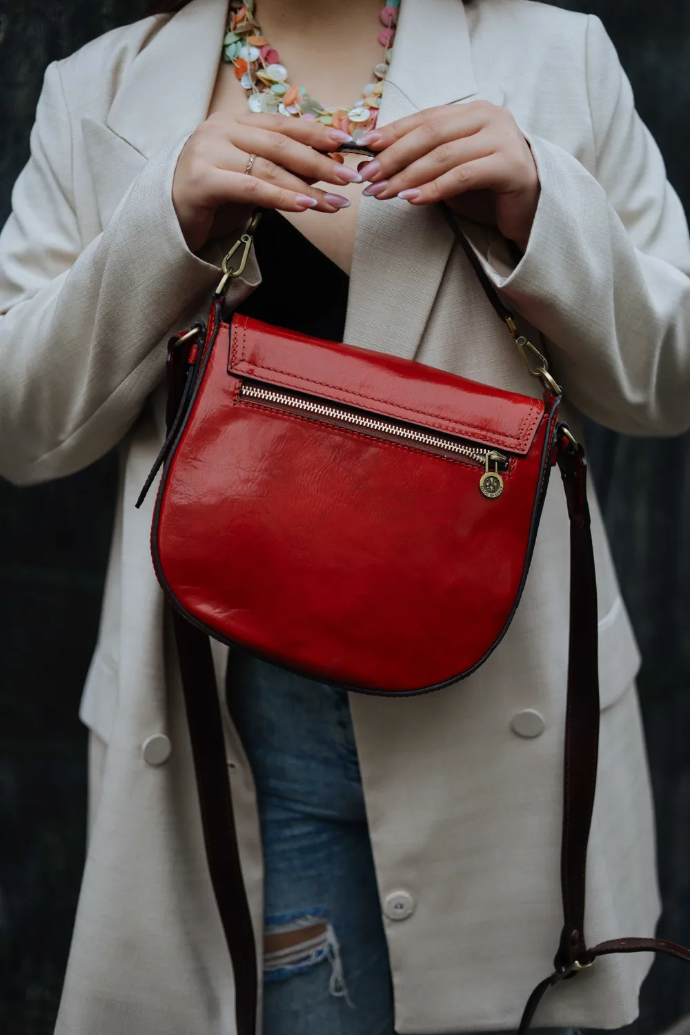Aigin Milano borsa a tracolla pelle marrone chiaro Large