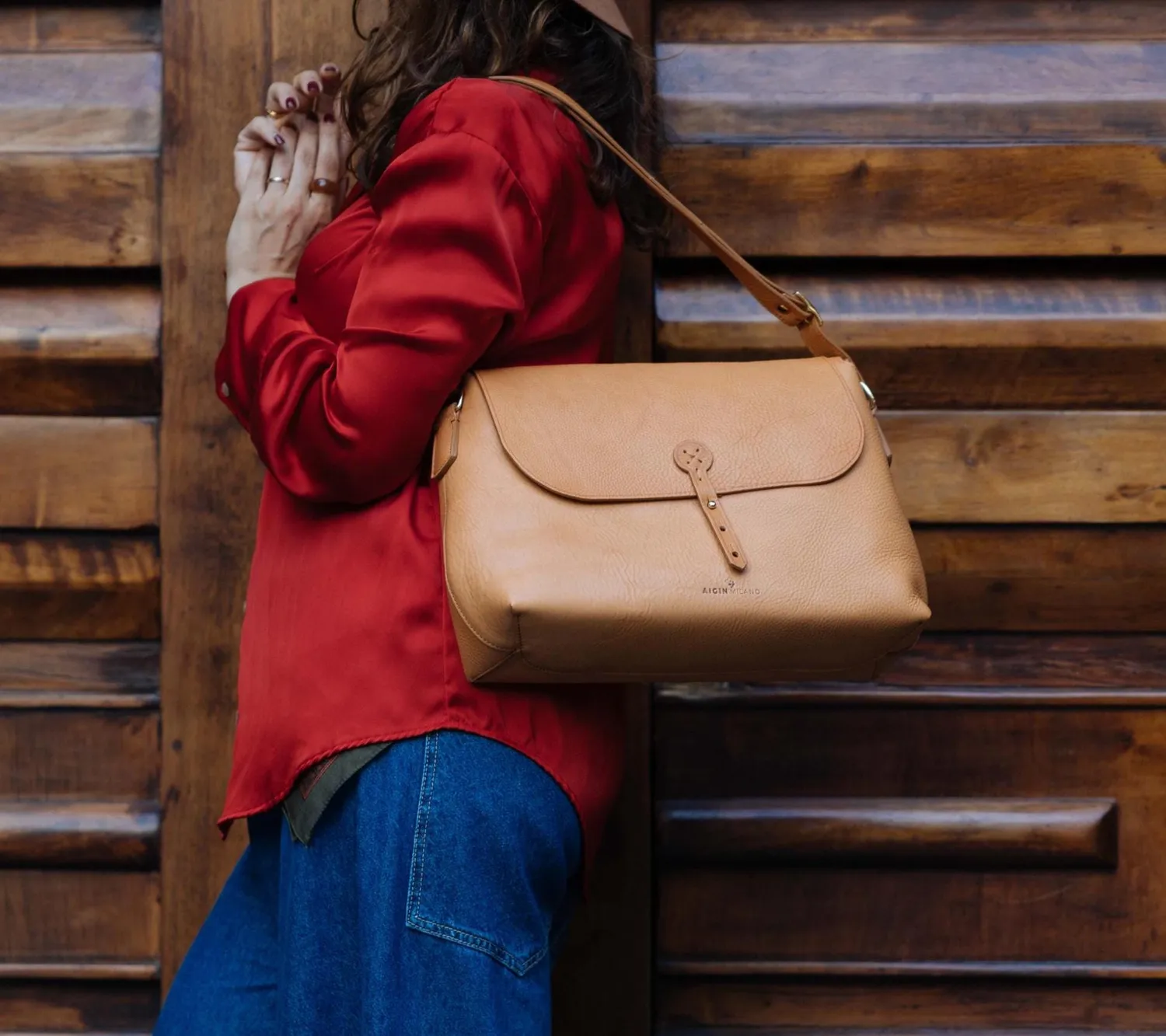 Aigin Milano Borsa Tracolla Pelle Miele Cross-Body