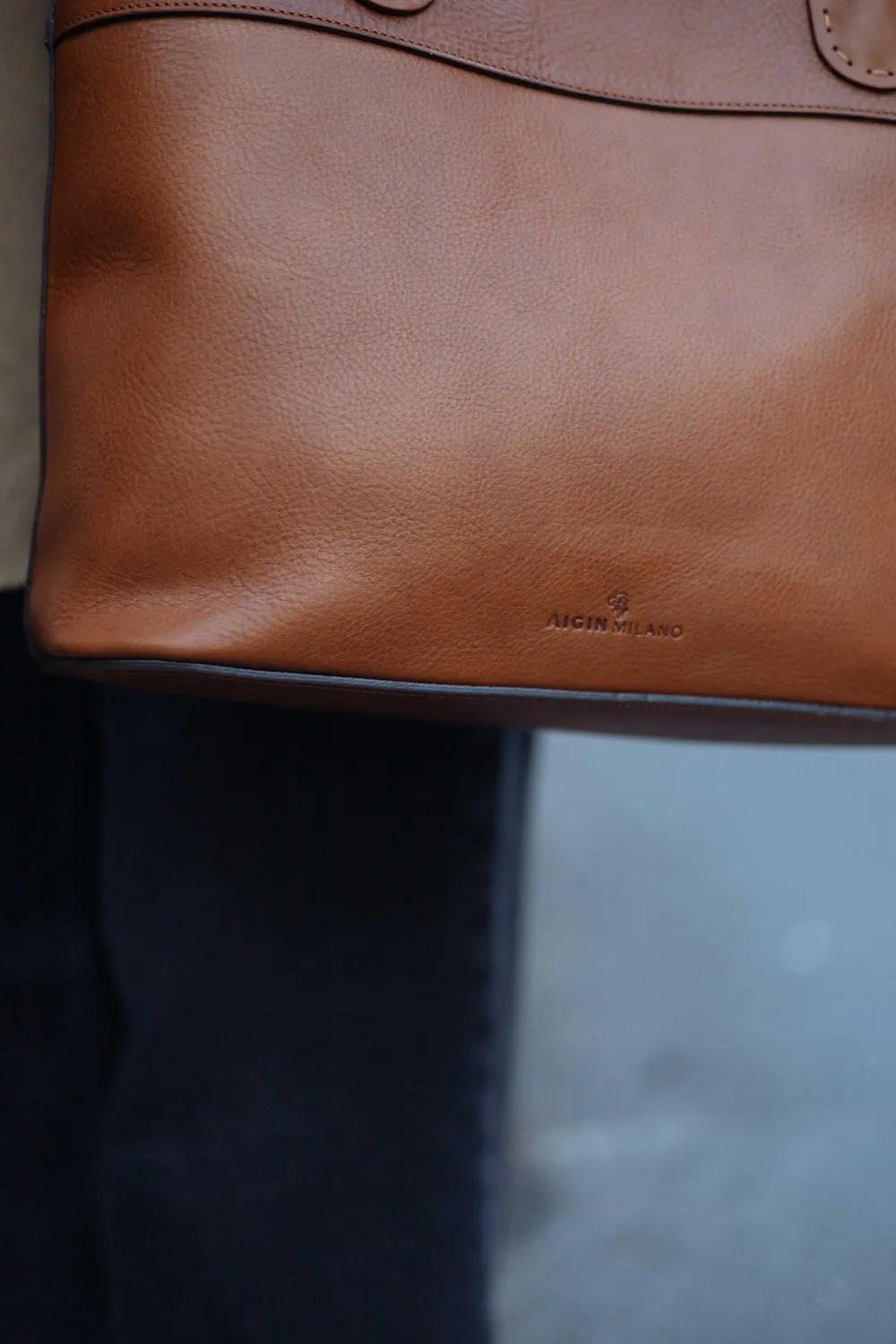 Aigin Milano tote pelle miele divisorio zip 40 cm
