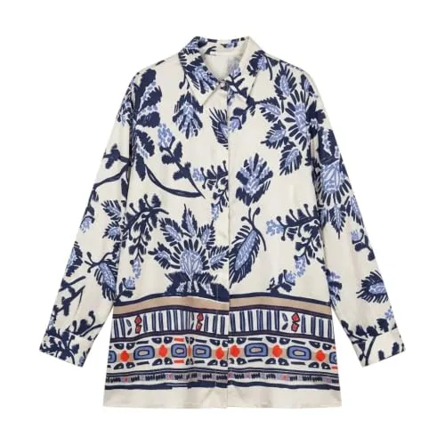 CafèNoir Camicia Over Marocain Stampa Fiore Multiblu S