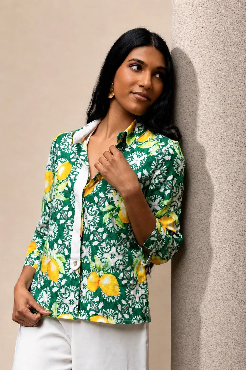 Figus stampa Amalfi Limoni camicia bianca lino 44