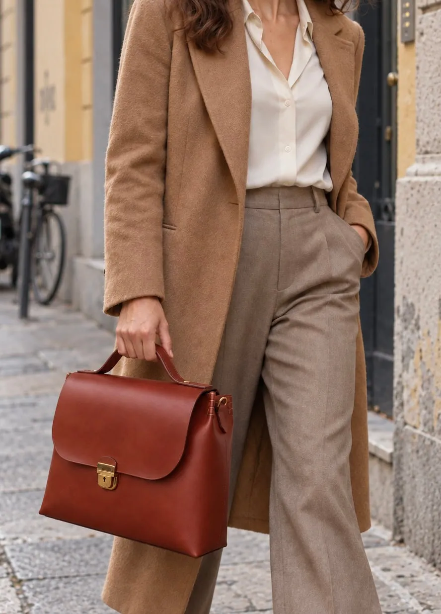 Aigin Milano 24 Ore Cartella Pelle Liscia Chiusura Ottone