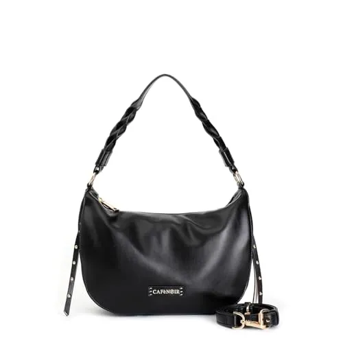 CafèNoir Sacca Donna Nera Manici Intrecciati Tasche Laterali