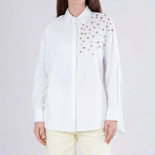 CafèNoir Camicia Oxford Strass Borchie Bianca S