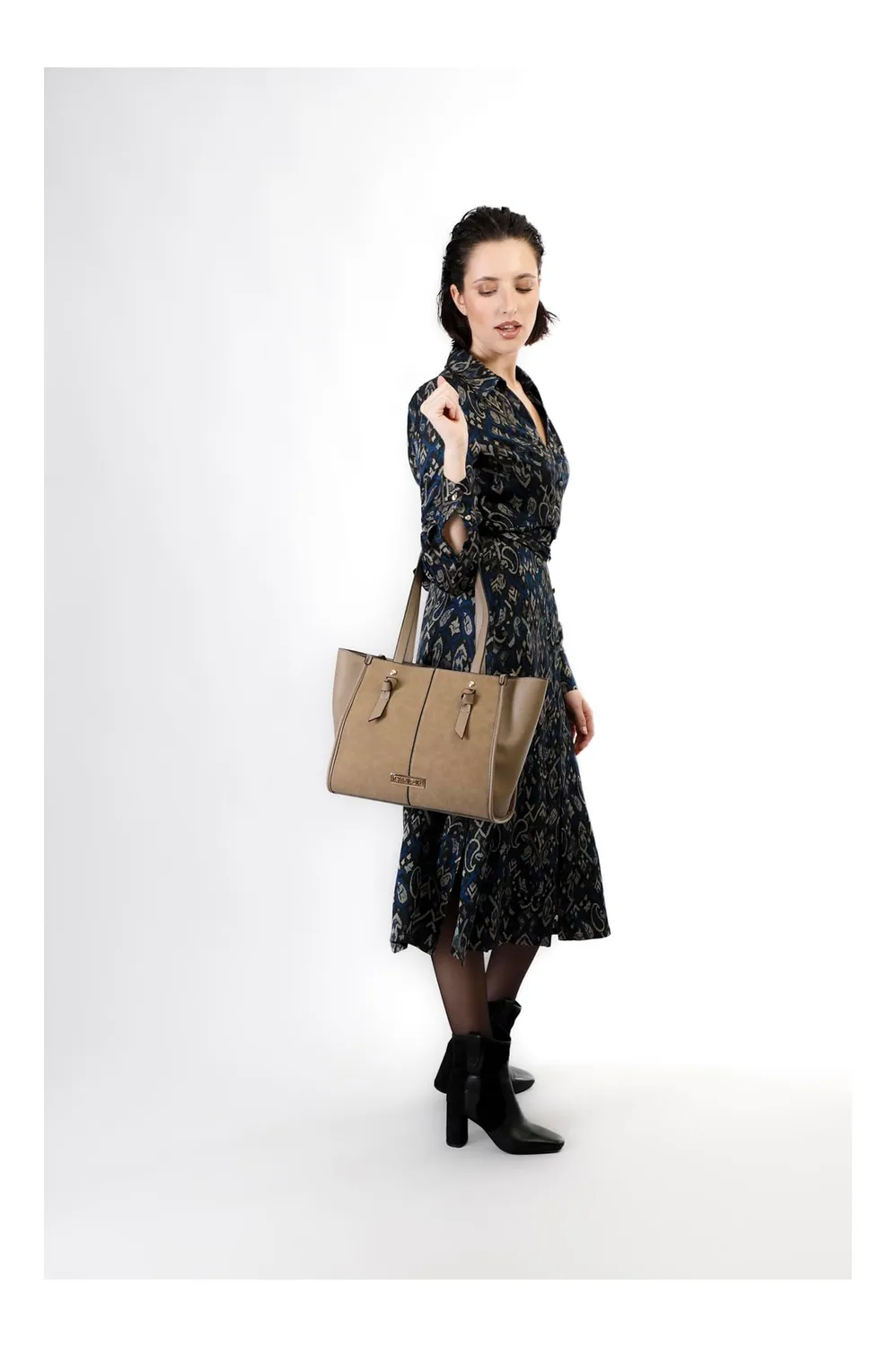 CafèNoir Tote Granoso Effetto Suede Fango