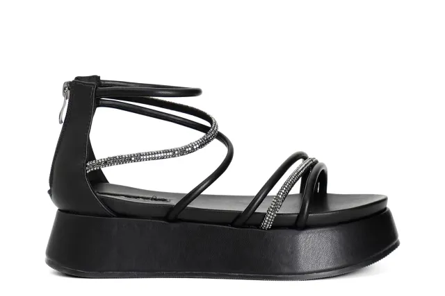 CafèNoir Sandali Asimmetrici Zeppa 3,5 cm Mignons Strass