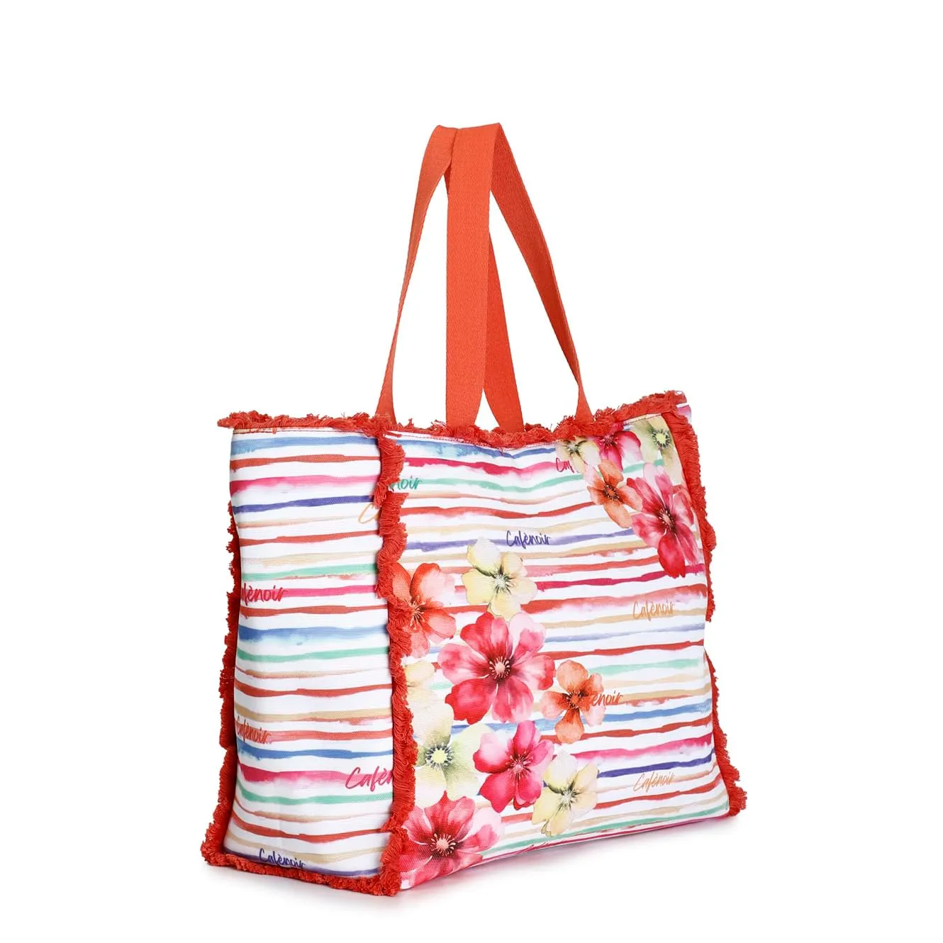 CafèNoir Borsa Mare Tessuto Stampato Rossa con Frange
