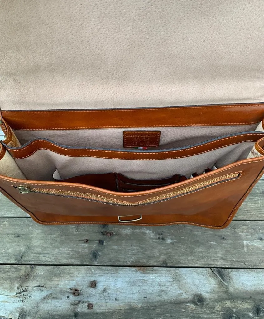 Aigin Milano Cartella in Pelle Marrone Scuro concia vegetale