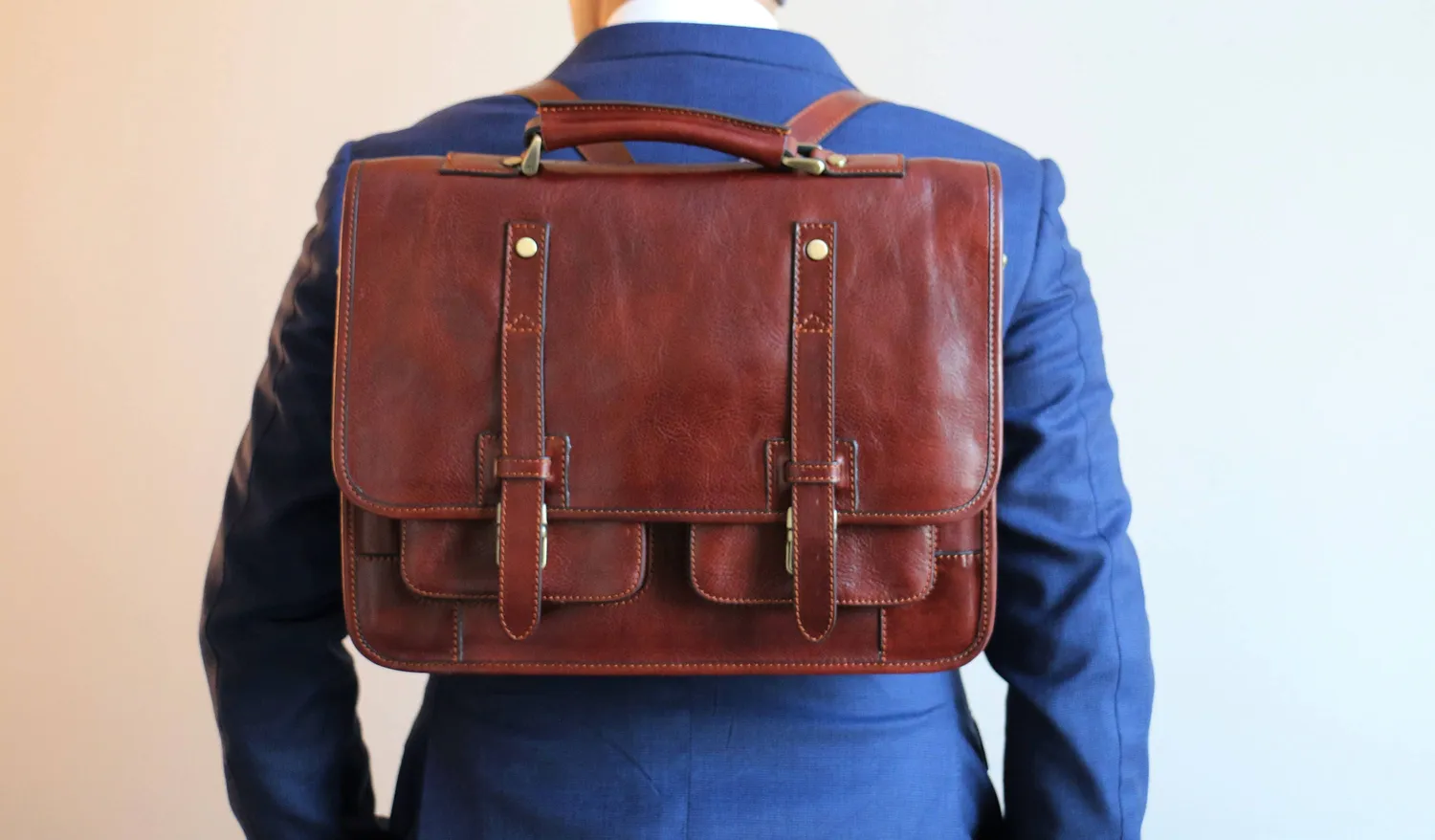 Aigin Milano cartella zaino pelle marrone porta PC