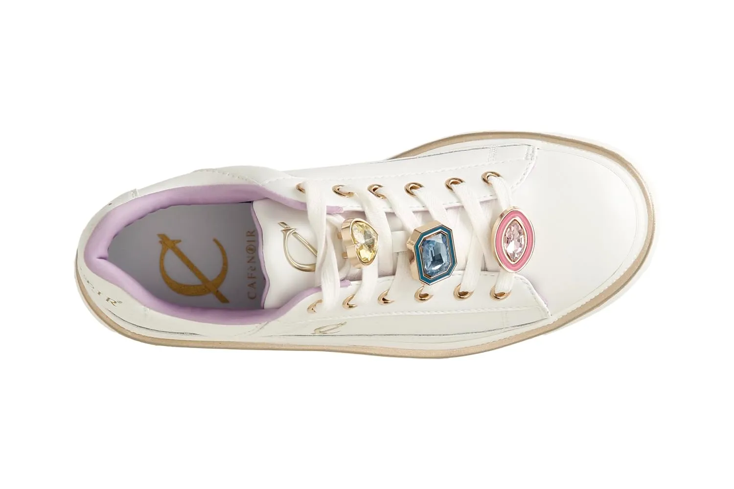 CafèNoir sneakers pelle bianche strass plateau