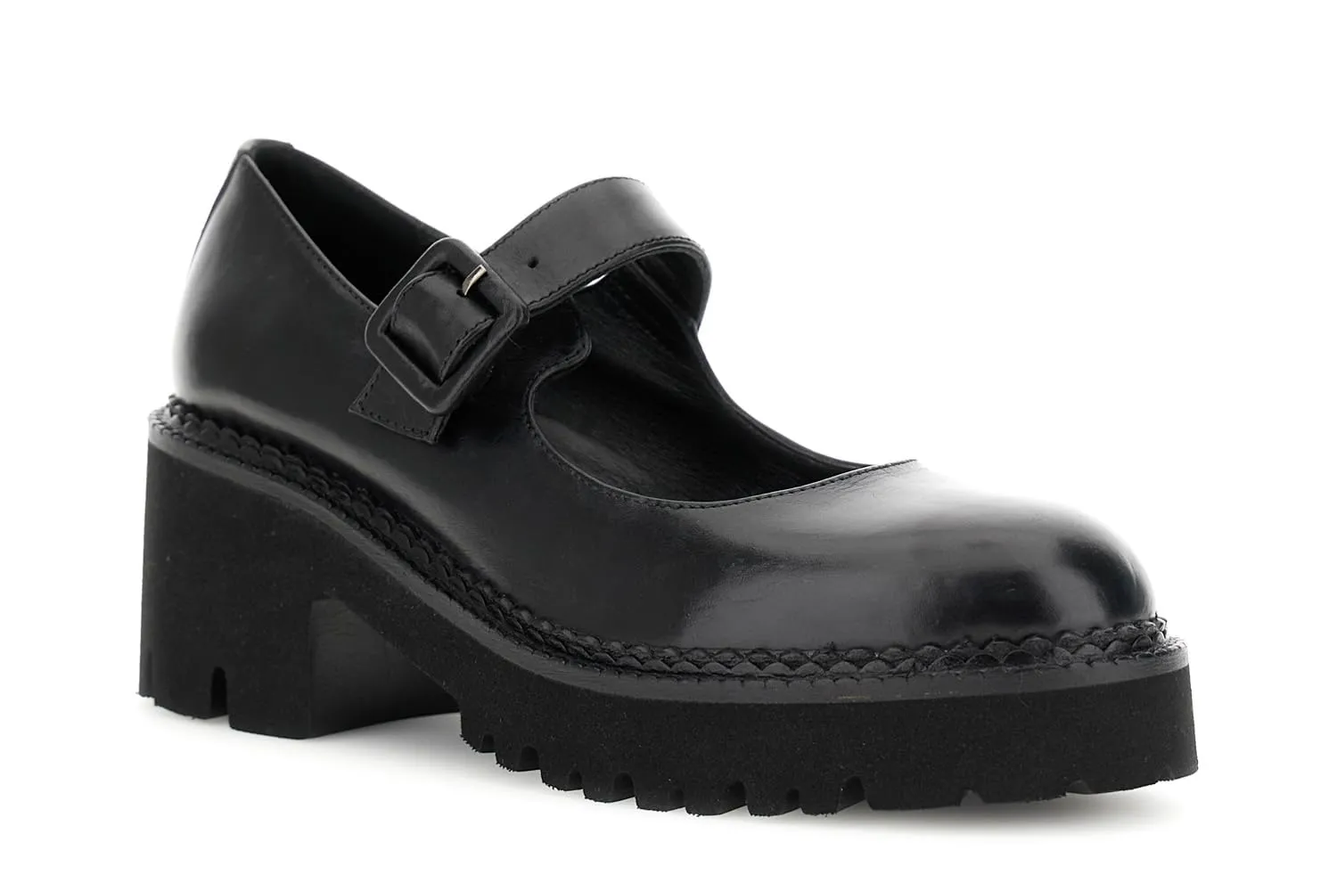 CafèNoir Mary Jane Donna Pelle Nera Cinturino Tacco 6,3