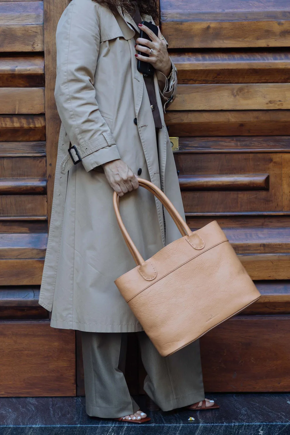 Aigin Milano tote borsa spalla pelle miele grande