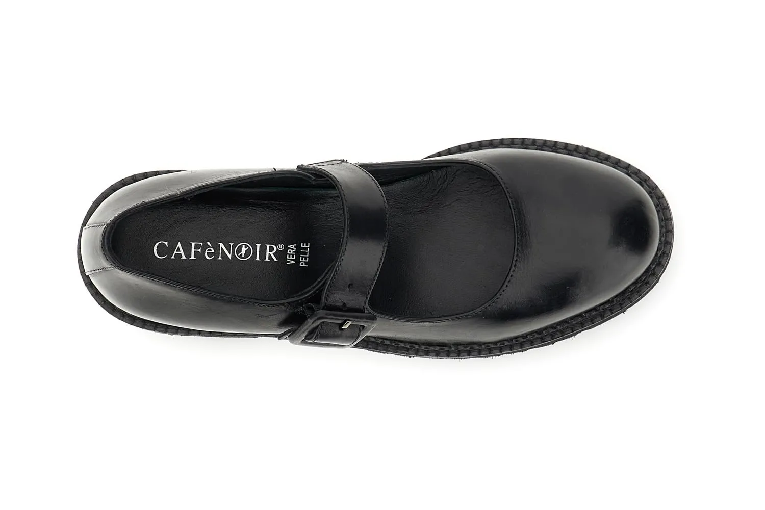 CafèNoir Mary Jane Donna Pelle Nera Cinturino Tacco 6,3