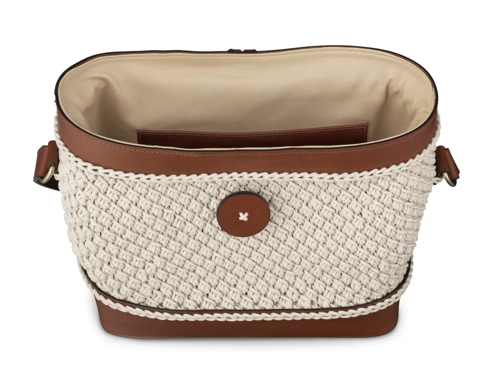 Re Artù in Firenze Caelia borsa pelle cognac uncinetto