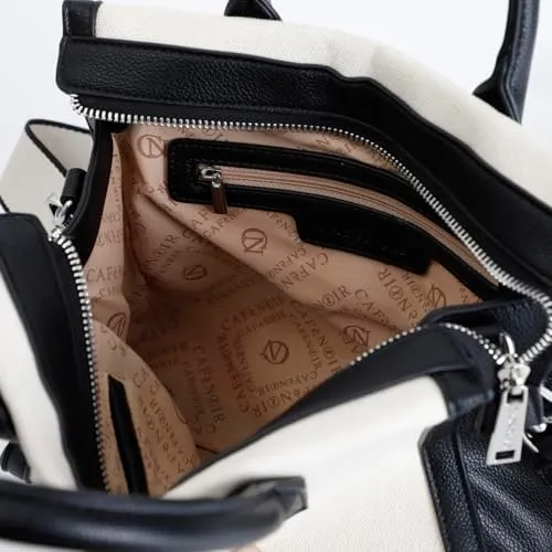 CafèNoir Borsa a Mano Canvas Profili Borsa Nera Manici