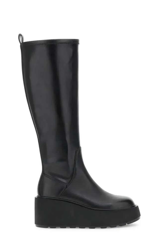 CafèNoir stivali pelle donna neri tacco 7,5 cm plateau
