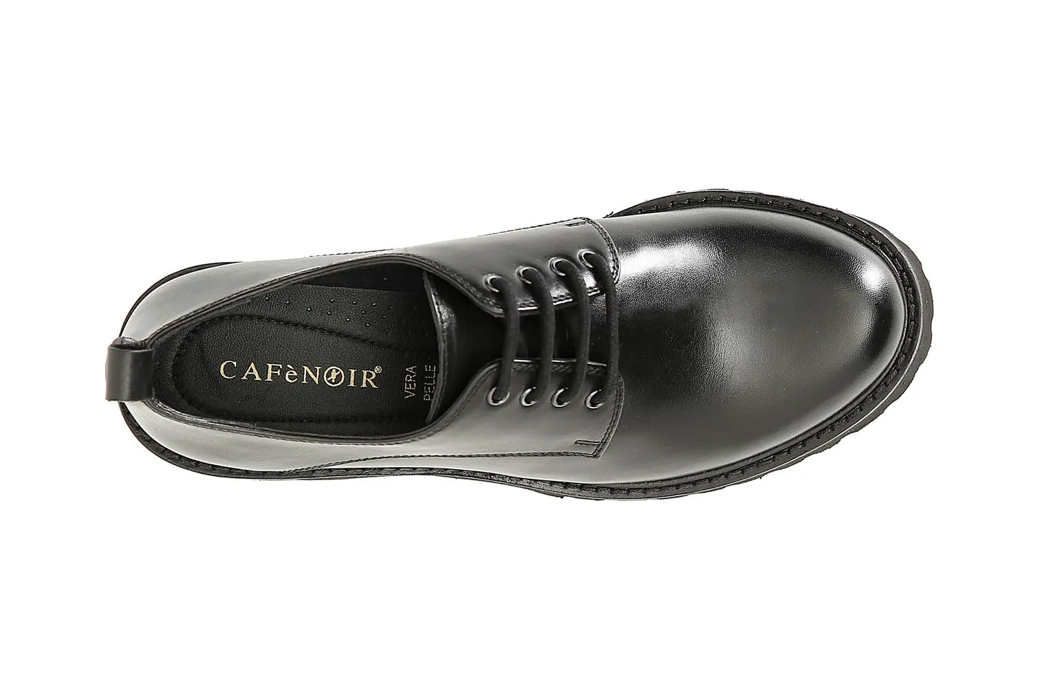 CafèNoir Derby Donna in Pelle Nera Tacco 55mm Carrarmato