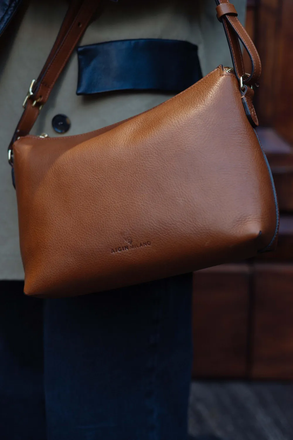 Aigin Milano Minimal borsa tracolla miele pieno fiore