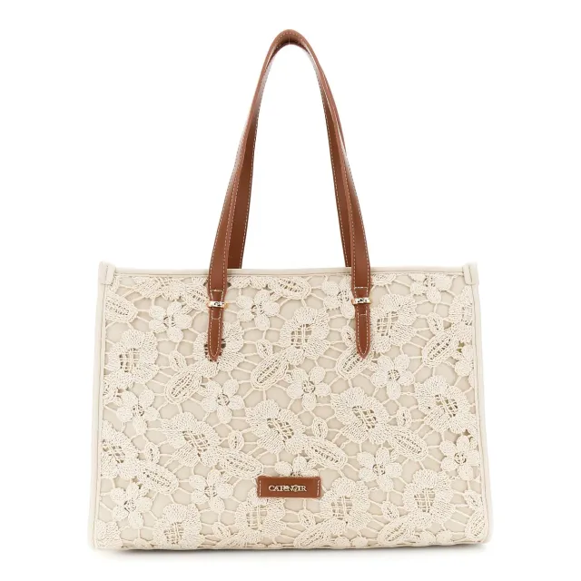 CafèNoir Shopping Bag Grande Macramè con Manici Pelle