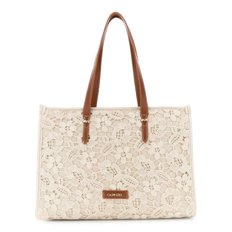 CafèNoir Shopping Bag Grande Macramè con Manici Pelle