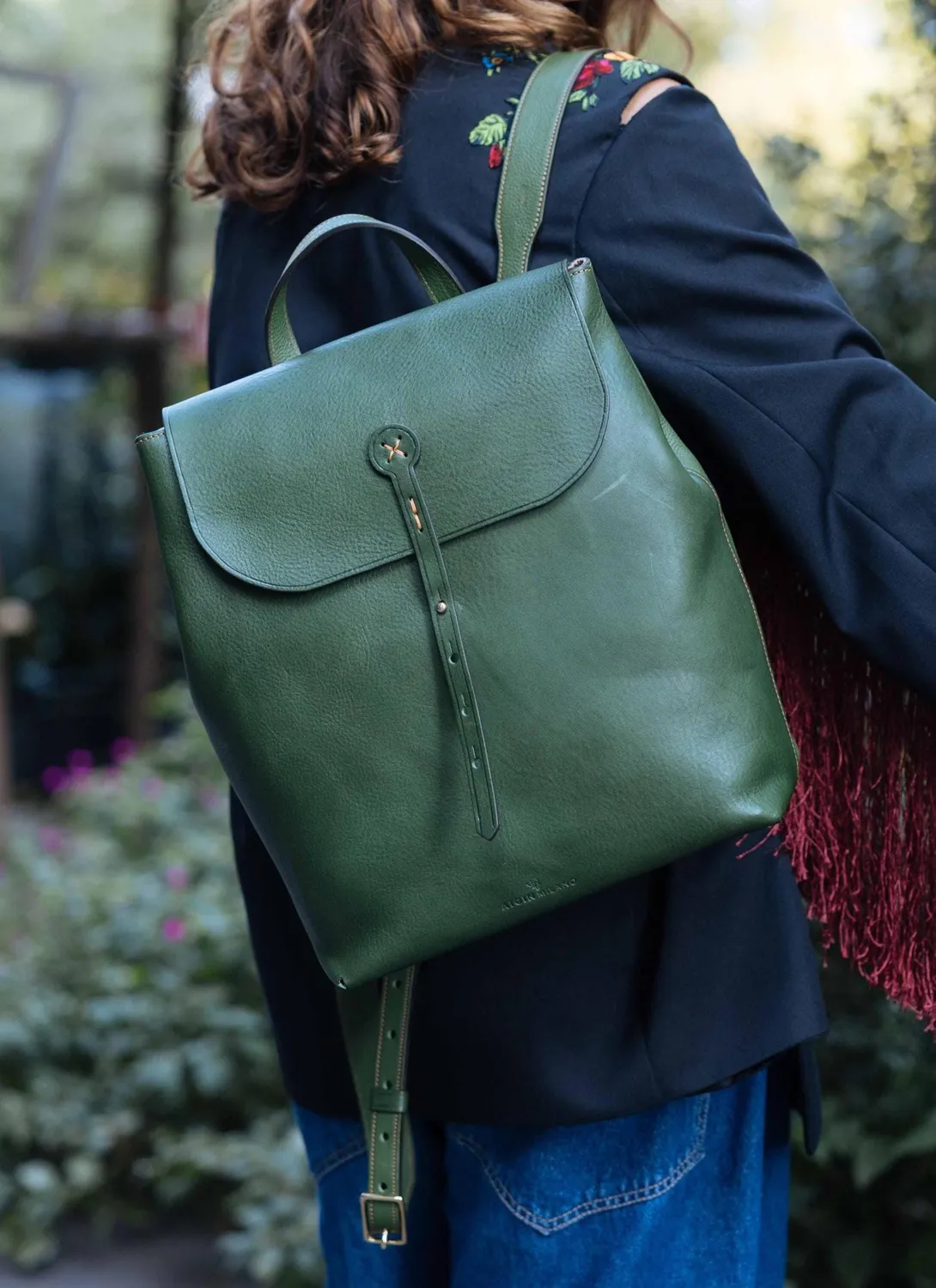 Aigin Milano Backpack zaino naturale pieno fiore ottone