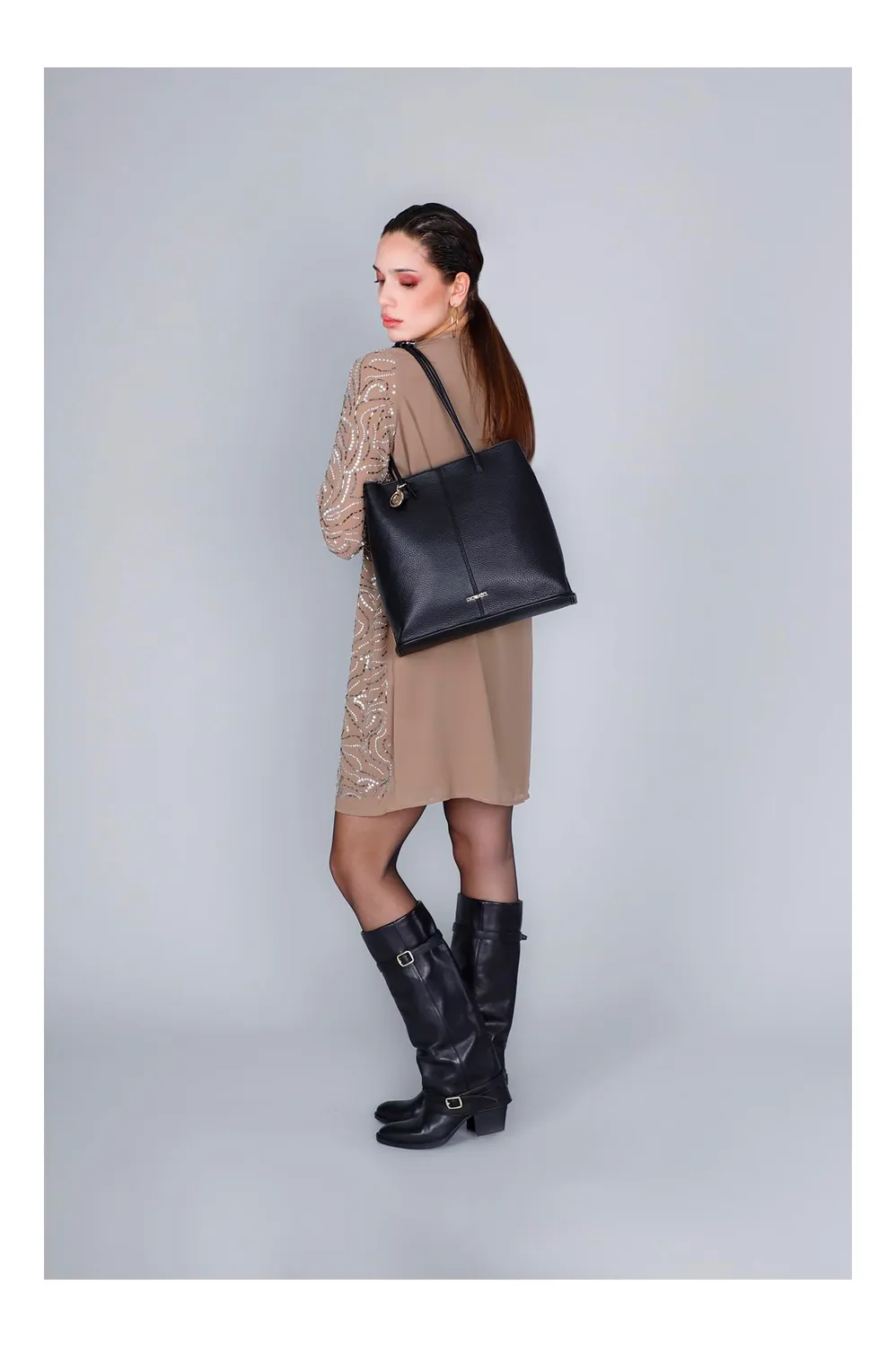 CafèNoir Tote Nera Effetto Pelle Manici Tubolari