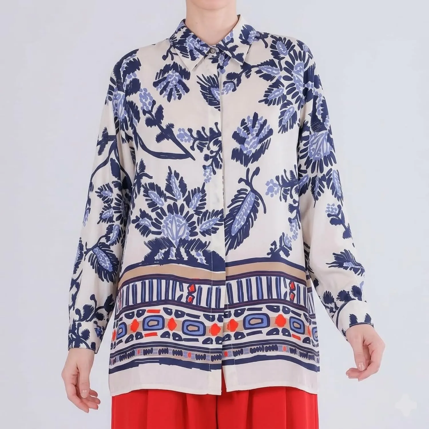CafèNoir Camicia Over Marocain Stampa Fiore Multiblu S