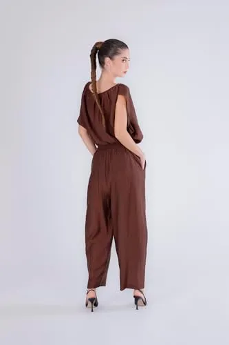 CafèNoir Pantaloni Vita Elasticata Tessuto Arricciato Cocoon Espresso M