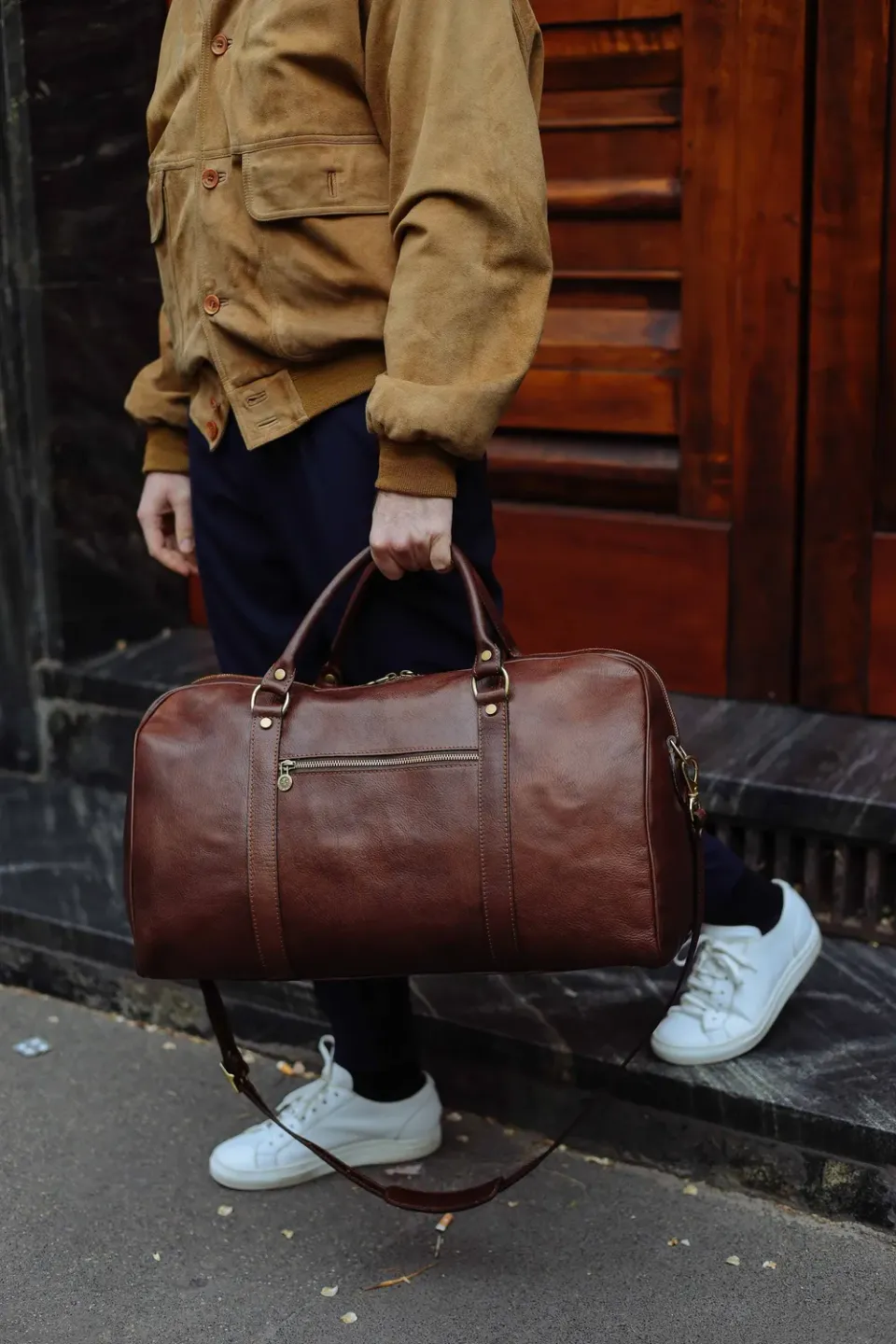Aigin Milano Weekender Borsa Viaggio Pelle Miele