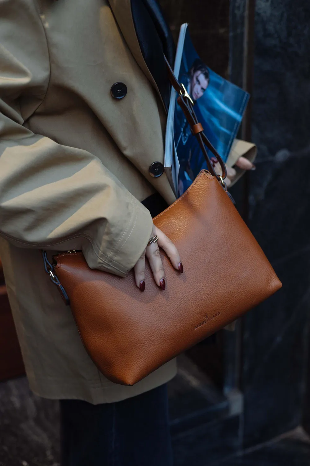 Aigin Milano Minimal borsa tracolla miele pieno fiore