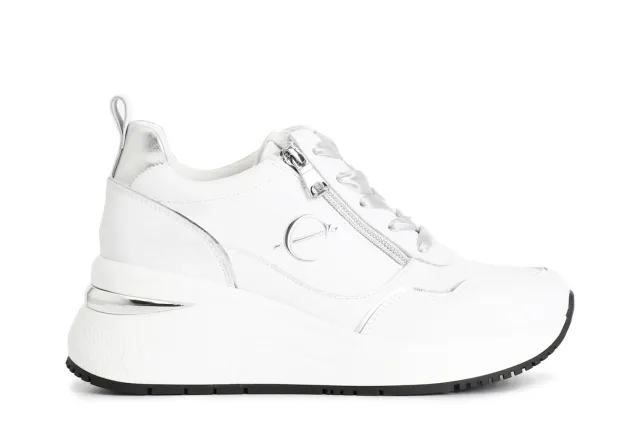 CafèNoir Sneakers Running Donna Pelle Bianca Zip