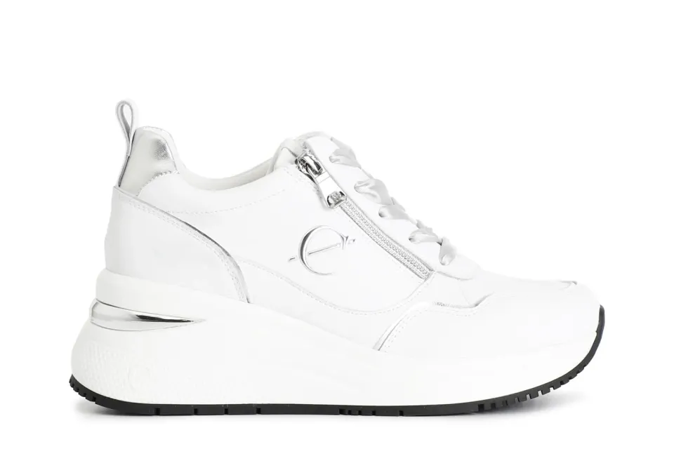 CafèNoir Sneakers Running Donna Pelle Bianca Zip