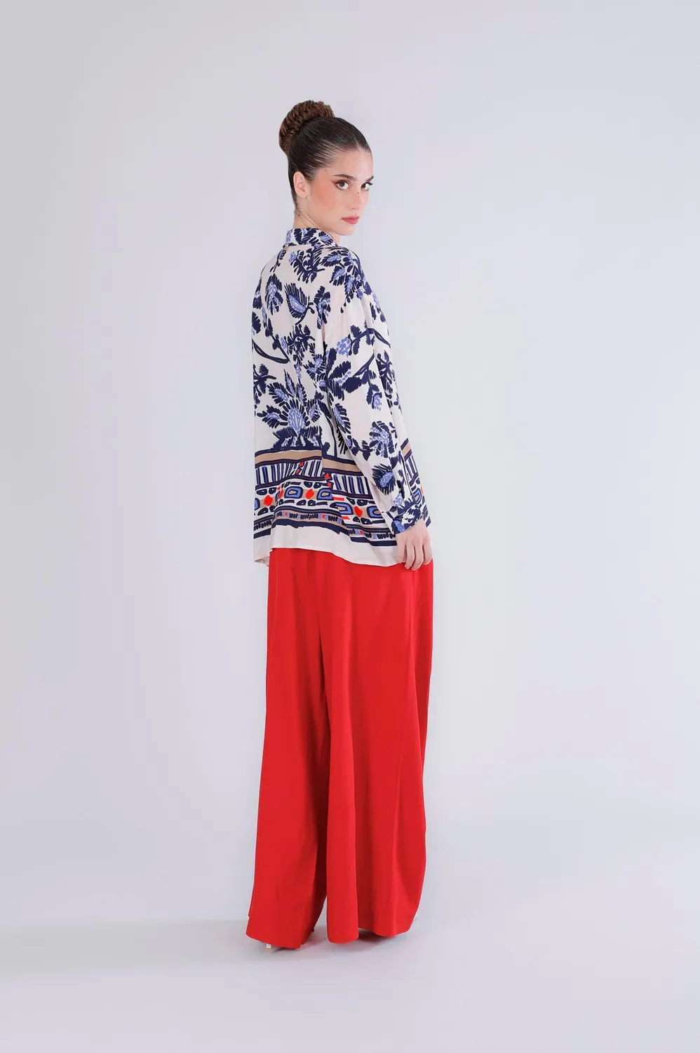 CafèNoir Camicia Over Marocain Stampa Fiore Multiblu S