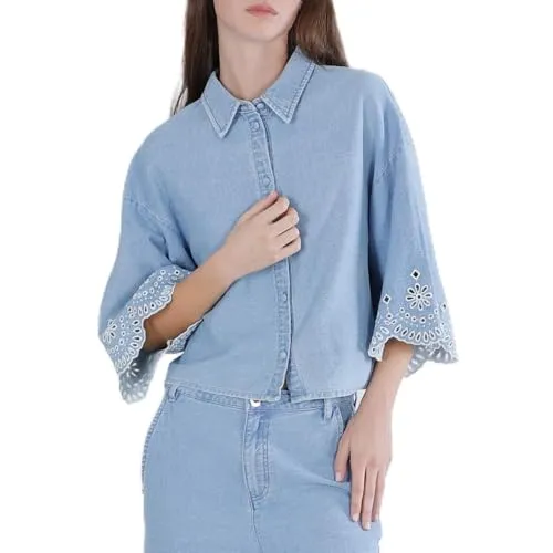 CafèNoir Camicia Cropped jeans donna celeste cotone