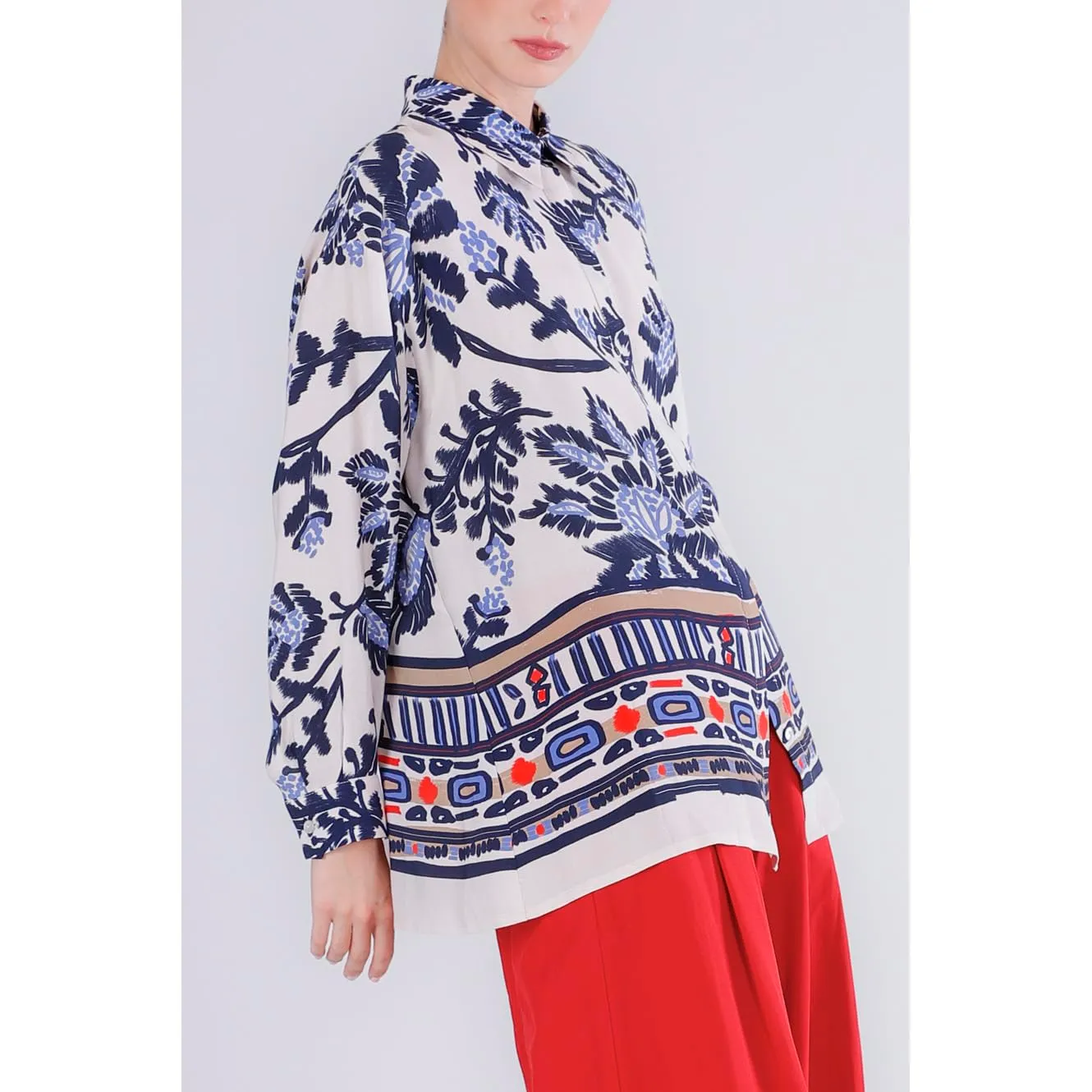 CafèNoir Camicia Over Marocain Stampa Fiore Multiblu S