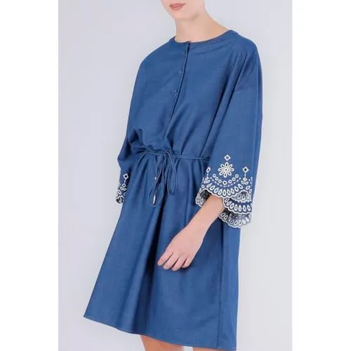 CafèNoir Abito Corto Tencel Denim Ricamo Blu Medio S