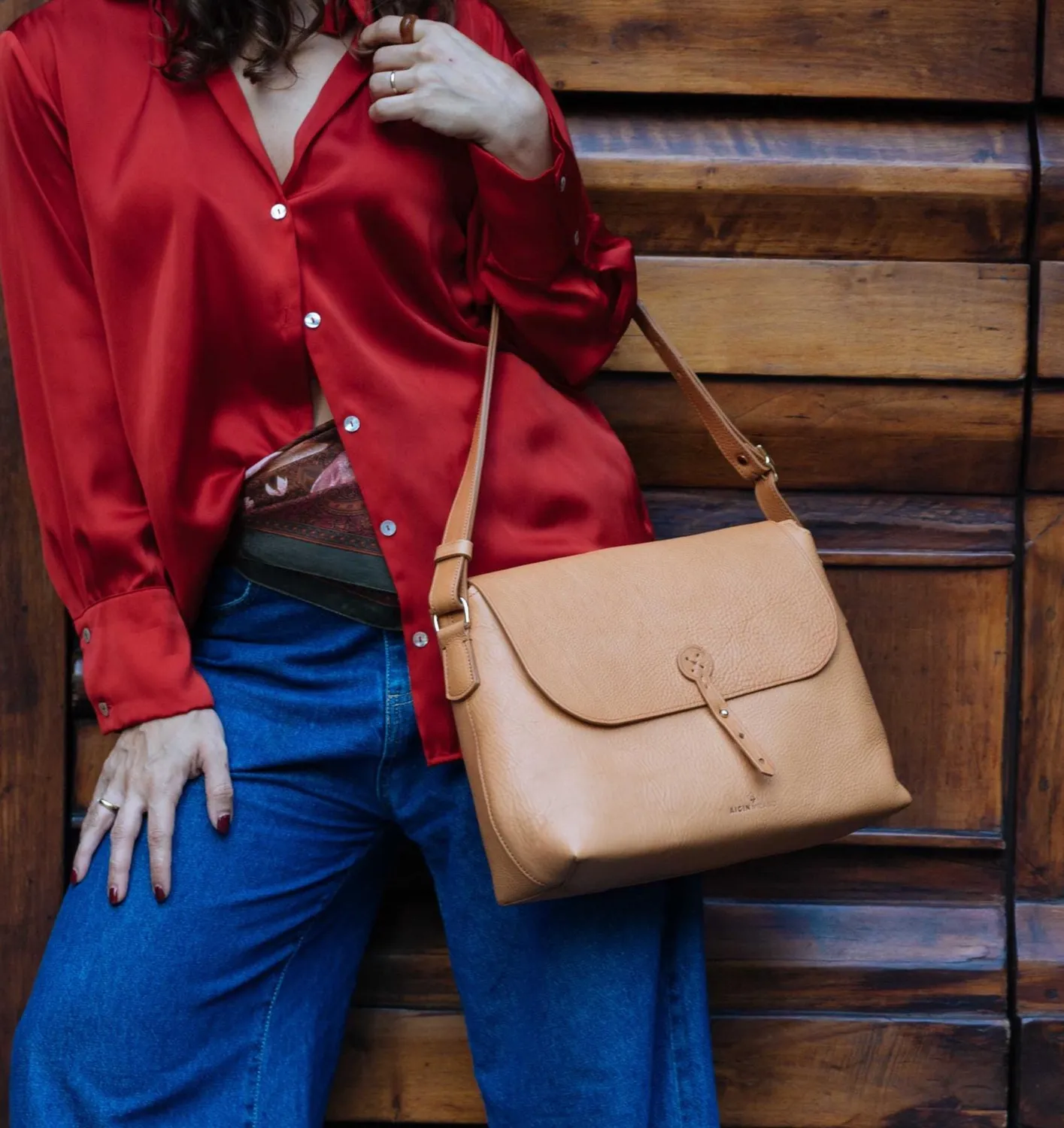 Aigin Milano Borsa Tracolla Pelle Miele Cross-Body