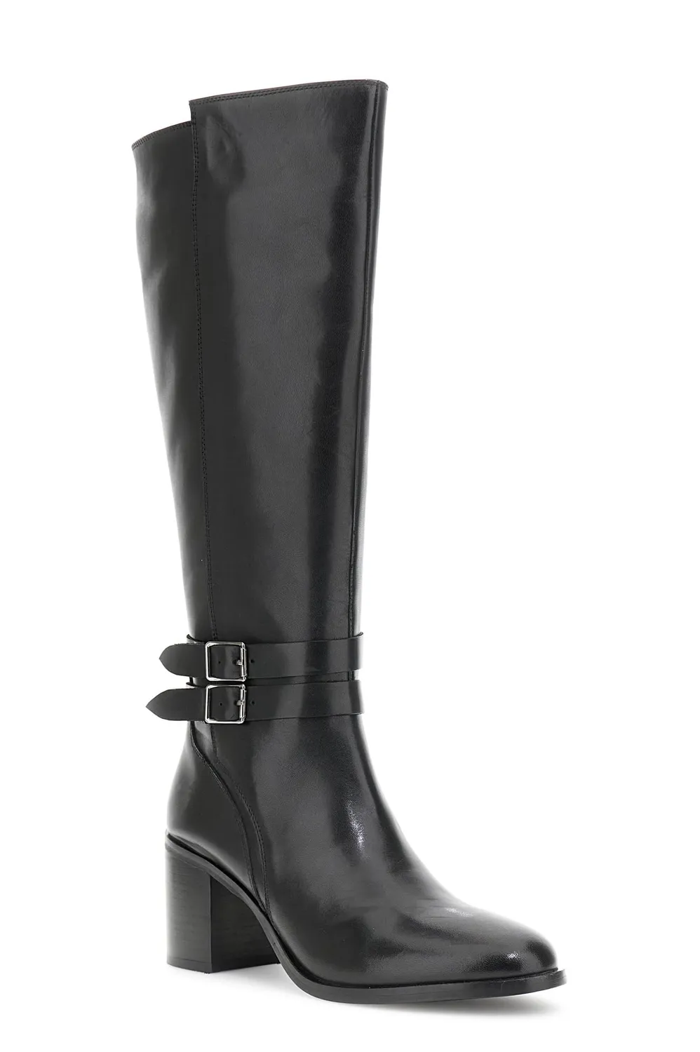 CafèNoir Stivali Donna Pelle Neri Fibbie Zip Tacco 7,3