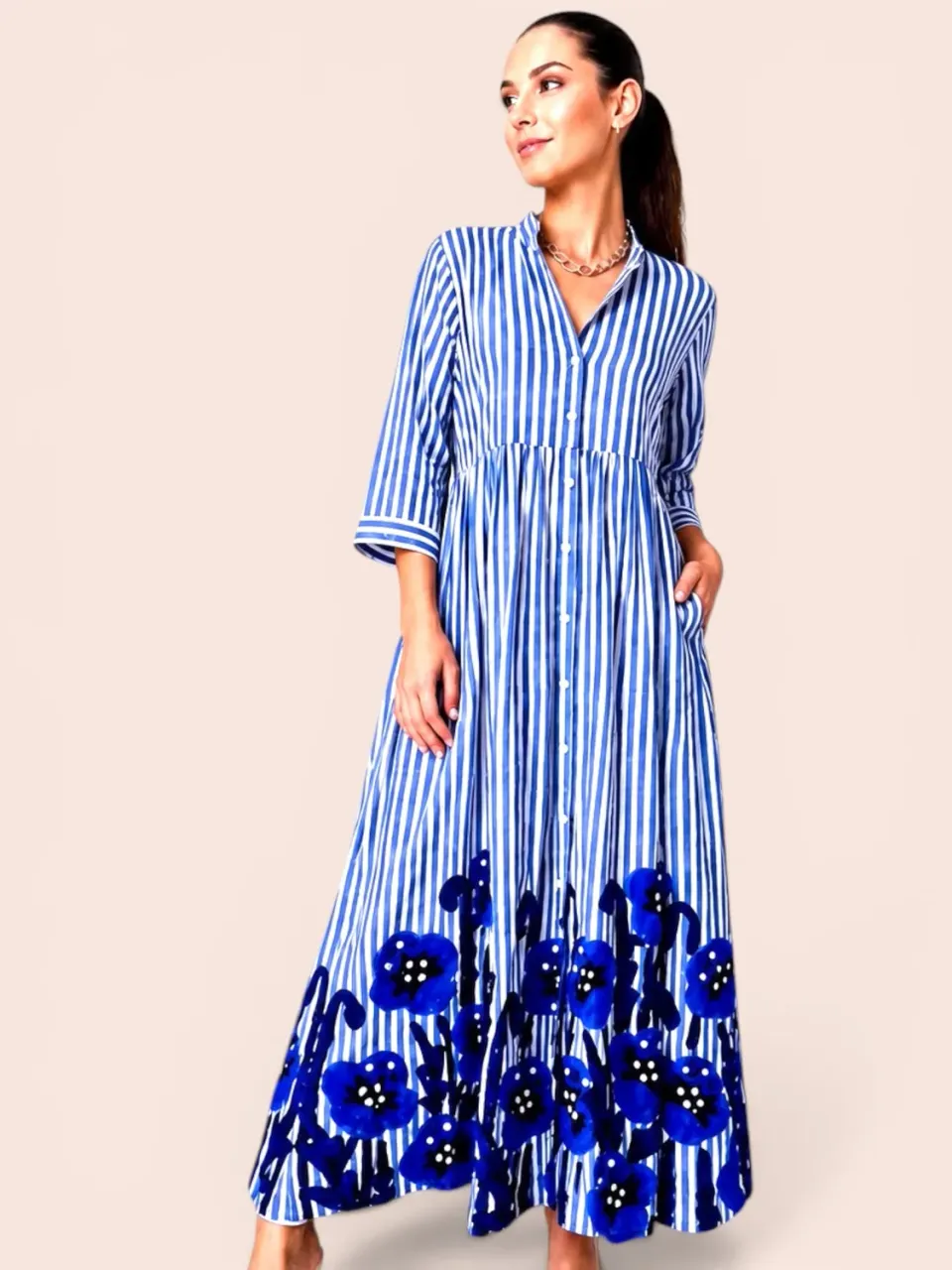 Figus Abito Fiori Blu vestito blu cotone ricamato