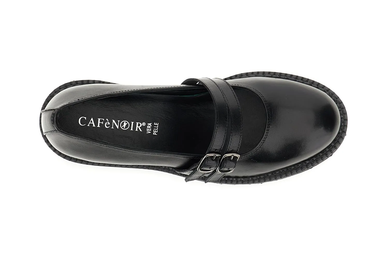 CafèNoir Mary Jane Décolleté Pelle Nero Doppio Cinturino