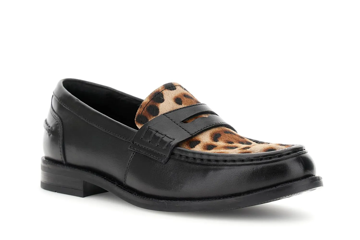 CafèNoir Mocassini Pelle Donna Nero Effetto Cavallino 4 cm