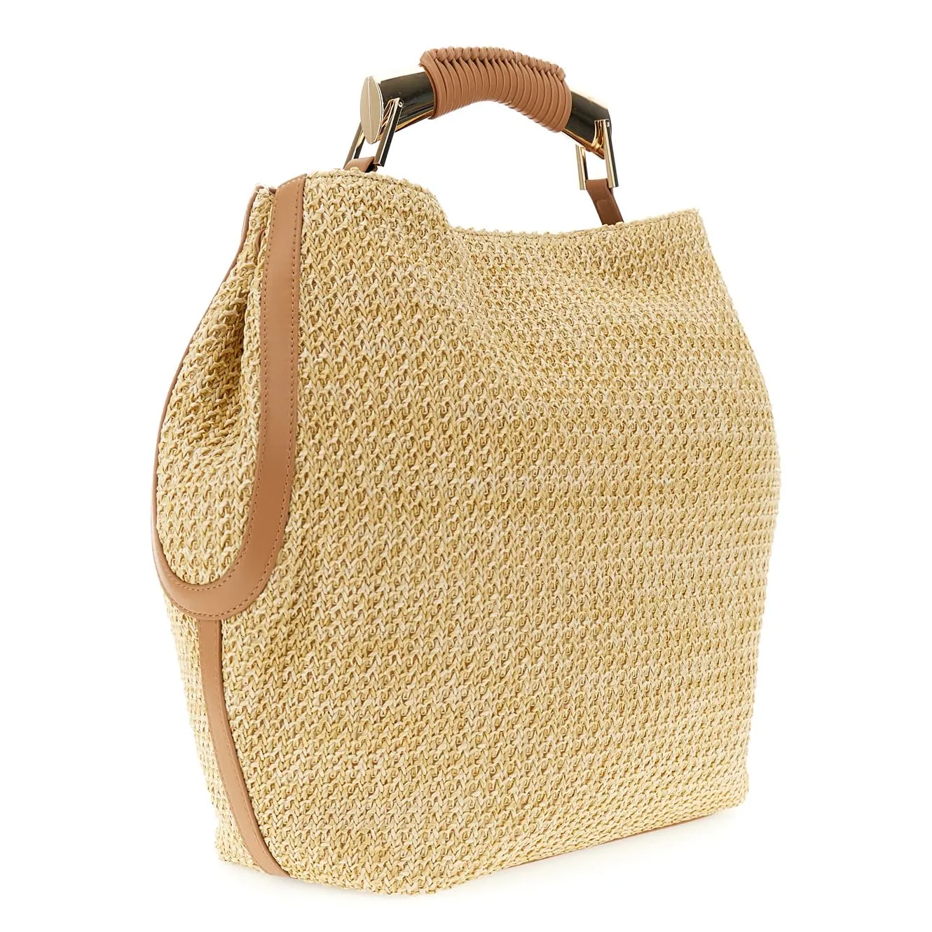 CafèNoir Sacca Raffia Naturale Rifiniture Contrasto
