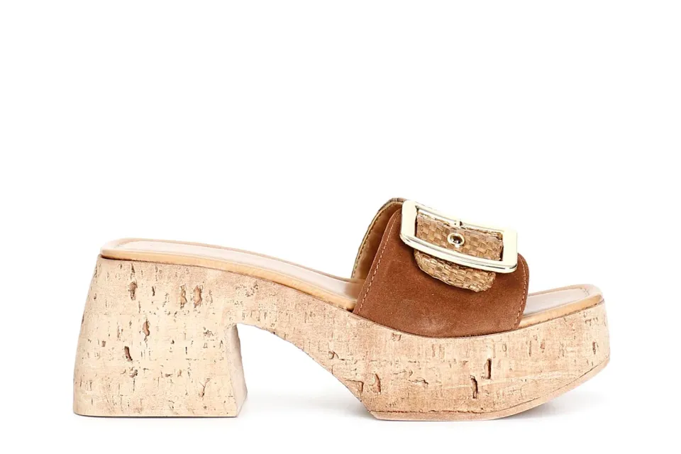 CafèNoir Ciabatta Pelle Scamosciata Raffia Donna 39 tacco 7 cm